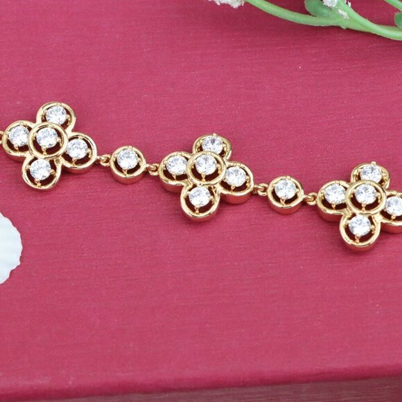 "Rose Gold Floral Cluster Bracelet with Crystal Accents, XPBL0966 - Picture 7 of 11